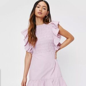 Nasty Gal Mini Dress Pink Ruffled Hem and sleeve size 8